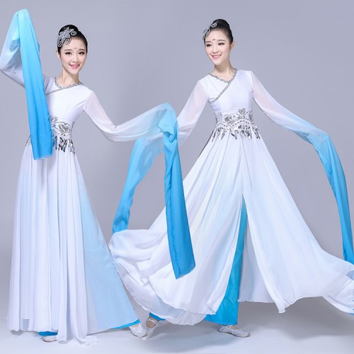 Women's chinese folk dance costumes female yangko fan square dance pink blue ancient classical traditional fairy dance dresses